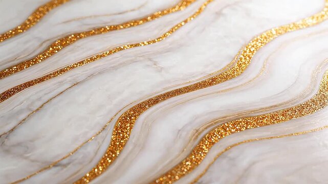 Marble surface with golden glitter lines