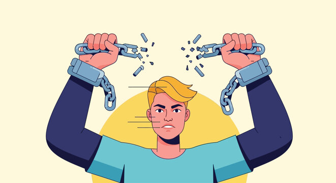 Juneteenth Day illustration of man breaking free from chains symbolizing freedom