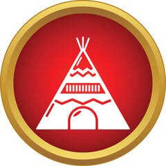 White teepee icon on a red circle with gold border representing indigenous culture © ylivdesign