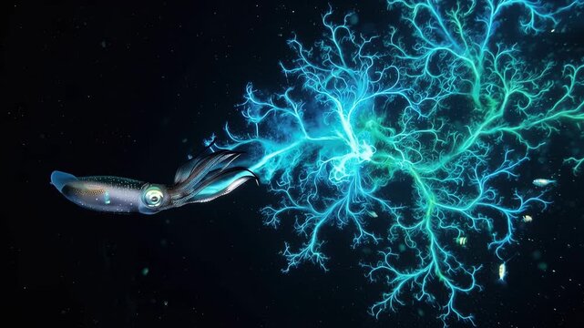 Deep-sea squid flashes brilliant branching bioluminescent defense