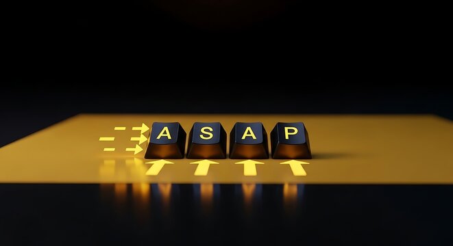 Four keyboard keys labeled A, S, A, P arranged in a row, symbolizing urgency and rapid execution with forward-moving arrows and upward directional indicators.