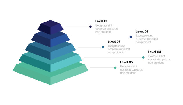 3D Blue Pyramid Structure with Five Distinct Levels