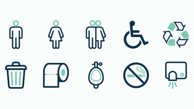 Public Restroom and Facility Icon Set with Gender Neutral and Accessibility Signs