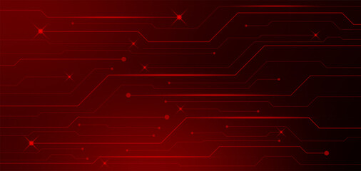 Obraz premium Vibrant red circuit board design elements shine brightly in technology