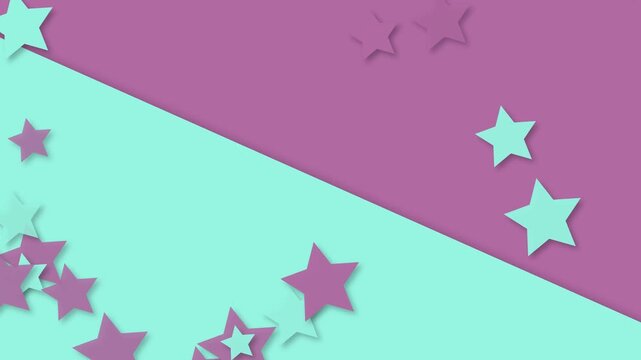 A high-definition 4K motion graphic featuring geometric star shapes moving.The sophisticated color palette blends a muted mauve purple with a vibrant aqua turquoise, creating a modern and elegant 