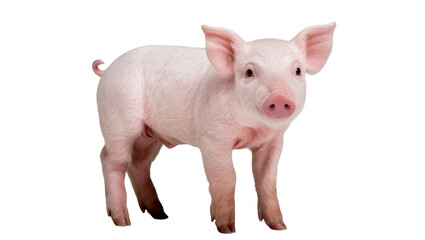 Pink baby pig standing with curled tail and small hooves © Carmen