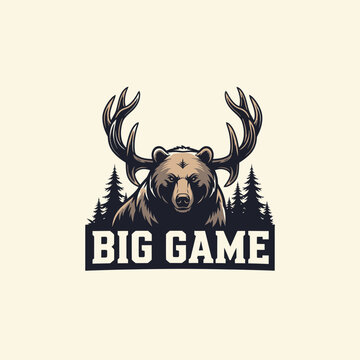 Brown bear with large antlers head.