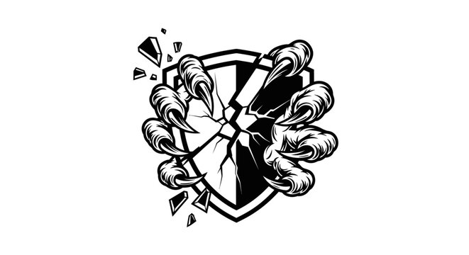 Abstract claw breaking shield emblem design isolated on white background