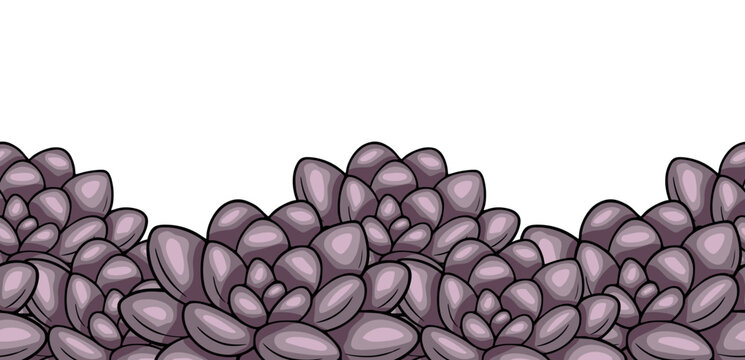 Seamless vector pattern of plump, plump succulent plants in muted purple and pink tones, creating a botanical background illustration.