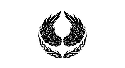 Obraz premium Black wings emblem design with fire elements on white background