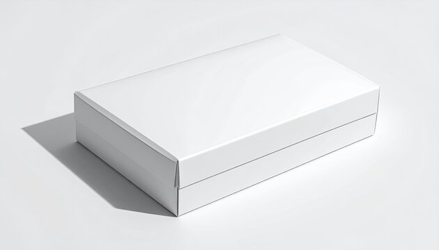 Clean White Rectangular Cardboard Box with Defined Shadowing on White Background