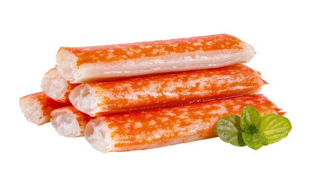Orange Imitation Crab Sticks with Fresh Green Basil Sprig