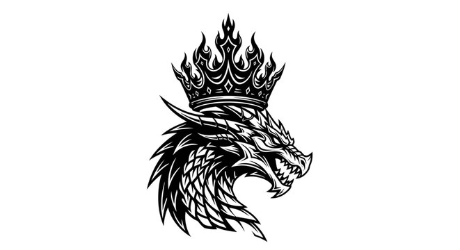 Dragon head with crown illustration against white background