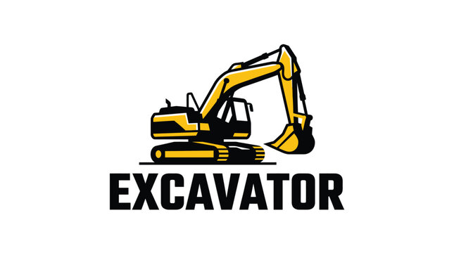 Yellow Excavator Construction Machine Logo Icon.