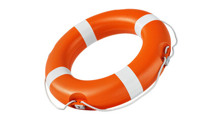Bright orange life preserver with white stripes and rope handles © Carmen