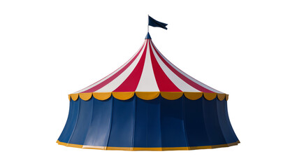 Red White Blue Striped Circus Tent with Decorative Gold Trim and Flag © Carmen