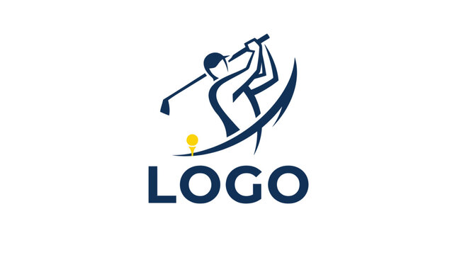 Golf Player Swinging Club Logo Design.