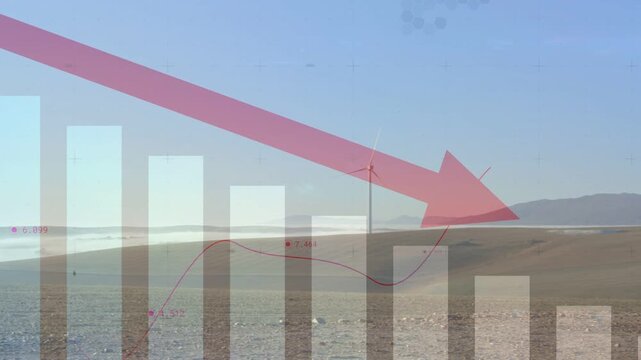 Clear overlay rising over coast on playback, red line moving bars, pink arrow showing wind trend