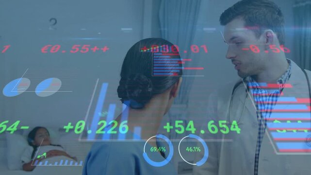 Nurse after doctor cue turning between child and doctor, noting care with med HUD overlay updating