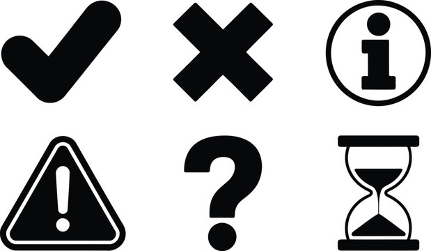 Important utility icons show common symbols for confirmation, error, information, and time