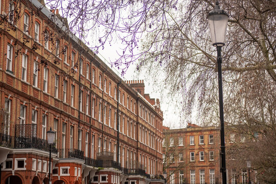 LONDON - Red brick Georgian style townhouses with balconies in Earl's Court SW5