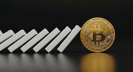 Koin Bitcoin Emas Menghentikan Runtuhnya Susunan Domino Putih, Simbol Stabilitas Finansial Kripto