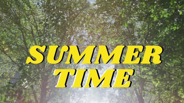 SUMMER TIME title staying centered while sunflare intensifying and camera zooming showing building