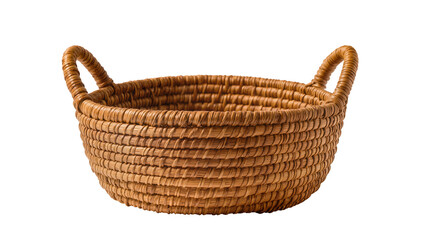 Obraz premium Round woven wicker basket with curved handles