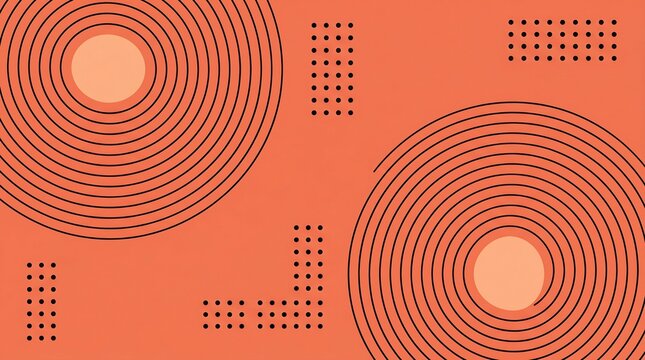 Abstract geometric orange background with concentric circles and dotted grid pattern modern minimal design
