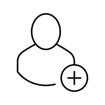 Add user icon. Business and user management line symbol. Black and white.