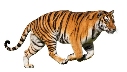 Obraz premium Orange striped Bengal tiger walking with flowing fur and long tail