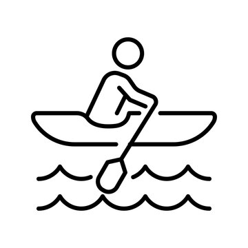 Rowing boat icon. Sports and rowing line symbol. Black and white.
