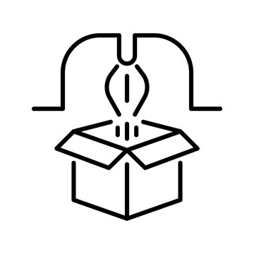 Robot packaging icon. Industry and industrial automation line symbol. Black and white.