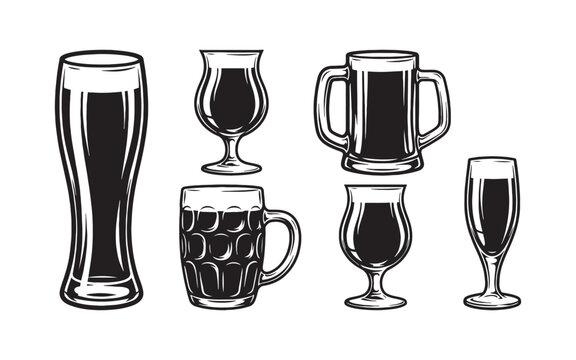 Collection of Different Beer Glassware Including Pint Mug and Snifter