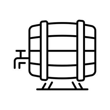 Wood barrel icon. Food and alcohol production line symbol. Black and white.