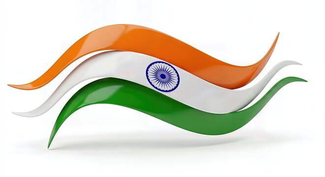 India National Flag Ribbon Wave Vector Illustration &ndash; Isolated Background