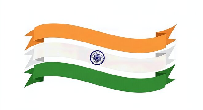 India National Flag Ribbon Wave Vector Illustration &ndash; Isolated Background
