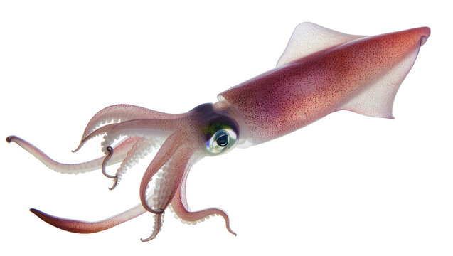 Brown Longfin Squid with Large Eyes and Curved Tentacles