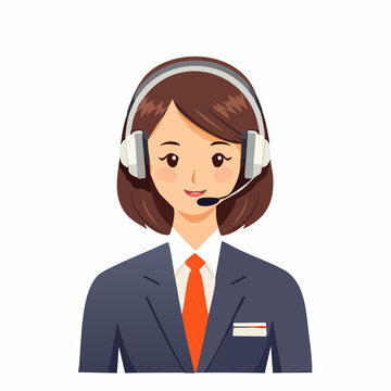 ヘッドセットをつけて軽く会釈する女性オペレーターのフラットイラスト
