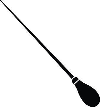 Black conductor baton with bulbous handle on white background