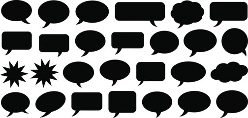 Fototapeta premium Numerous black speech and thought bubble outlines displayed in rows on a clean white backdrop
