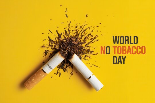 World no tobacco day cigarette smoke explosion on yellow background