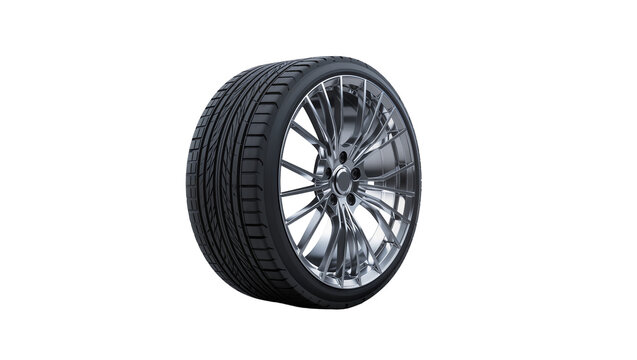 Silver alloy wheel with black tire and tread pattern