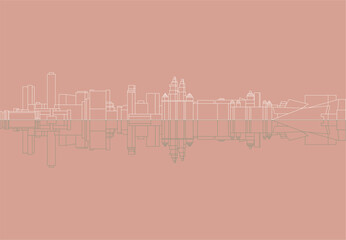 Naklejka premium Minimalist Abstract Cityscape Outline with Reflection for Urban Design