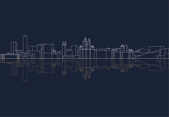 Naklejka premium Abstract Urban Cityscape Outline with Reflection for Business Design
