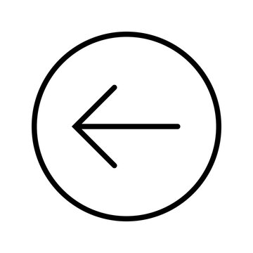 Left arrow icon. Technology and navigation line symbol. Black and white.