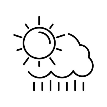 Sun cloud rain icon. Science and meteorology line symbol. Black and white.