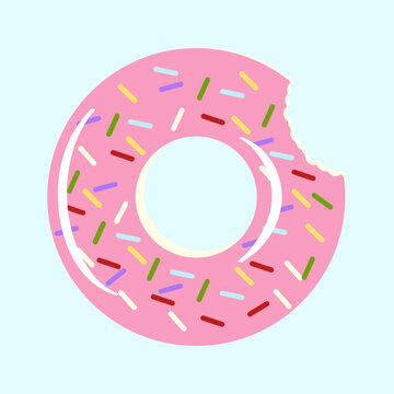 Bitten donut inflatable swim ring with sprinkles, pink pool float, summer water toy