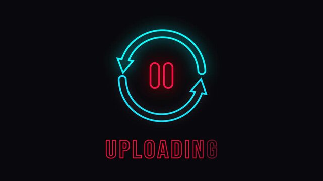 blue and red icon upload animation with glowing trim path effect
