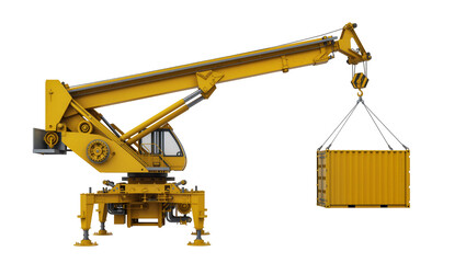 Yellow Mobile Crane Lifting Metal Shipping Container © Patricia